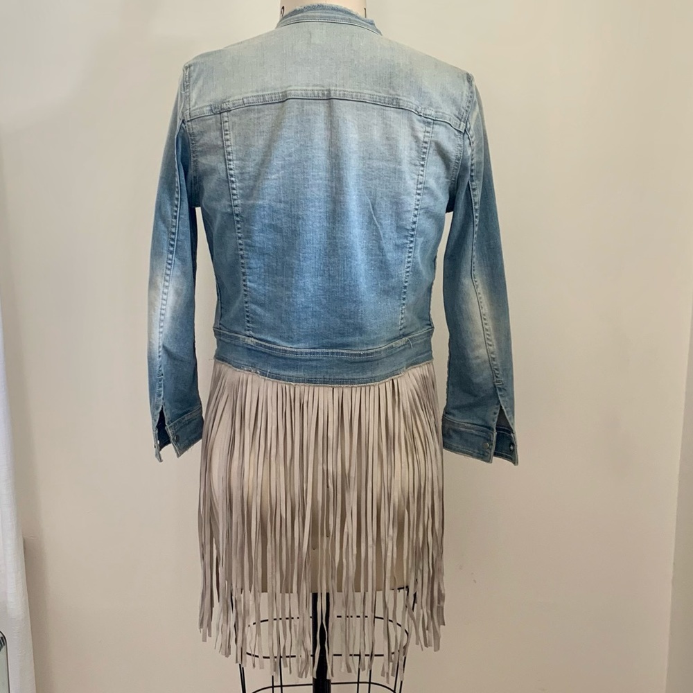 The Perfext Leather Fringe Trimmed Denim Jacket - image 3